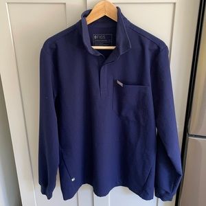 Figs Navy Collared Pull Over Scrub Top Size Medium